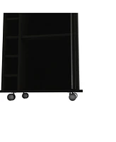 Depot E-shop Huali Bar Cart, Six Built-in Wine Rack, Glass Door, Four Casters, Two Shelves