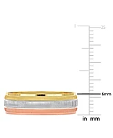 Triple Row Brush Textured Finish Wedding Band 14k Tricolor Gold
