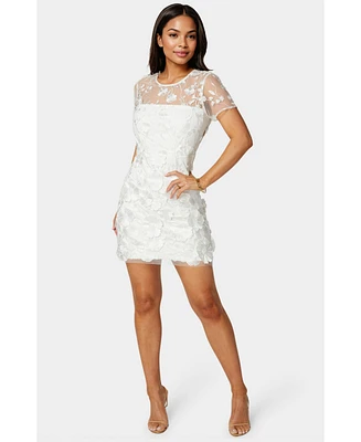 Bebe Women's 3D Floral Fit and Flare Mini Dress