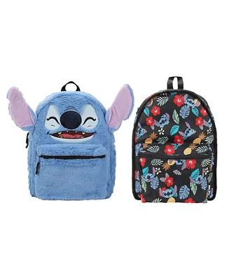 Disney Stitch Plush Character & Tropical Print 16.5" Flip Pak Reversible Backpack