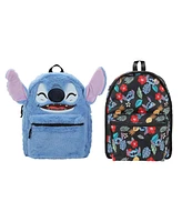 Disney Stitch Plush Character & Tropical Print 16.5" Flip Pak Reversible Backpack