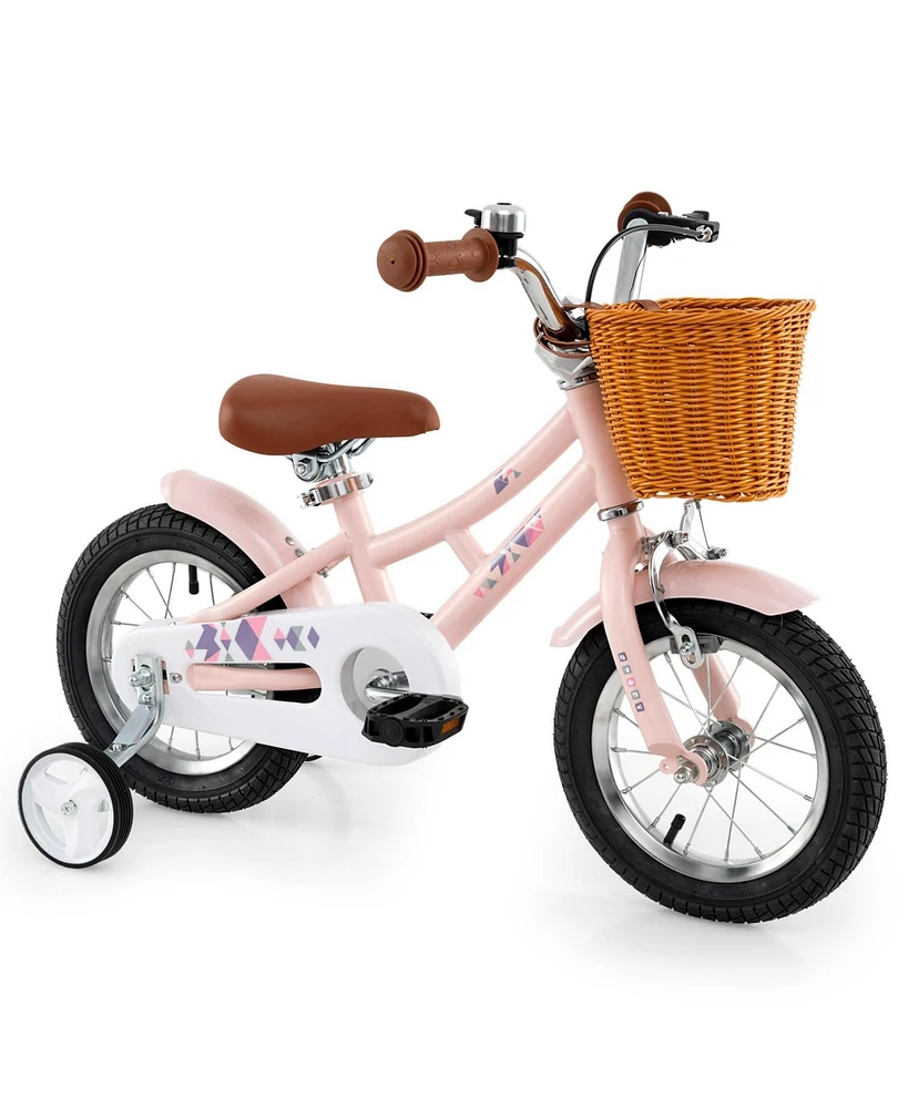 12 Inch Kids Bike Retro Bicycle with Adjustable Height and Basket for Ages 3-8 Years Old