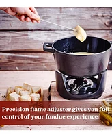 Alva Nori 2 Qt Enameled Cast Iron Fondue Set - Complete with 8 Wooden Forks & Adjustable Burner - Pfoa-Free Cheese, Chocolate & S'mores Pot