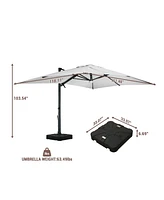 Mondawe 156"W x 120"D Rectangular Cantilever Umbrella with Detachable Led Atmosphere Light and Bluetooth Player, w/ Weight Base Included
