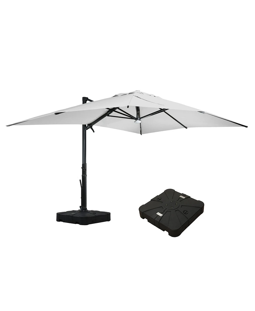 Mondawe 156"W x 120"D Rectangular Cantilever Umbrella with Detachable Led Atmosphere Light and Bluetooth Player, w/ Weight Base Included