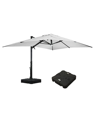 Mondawe 156"W x 120"D Rectangular Cantilever Umbrella with Detachable Led Atmosphere Light and Bluetooth Player, w/ Weight Base Included