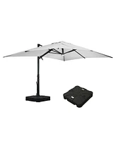 Mondawe 156"W x 120"D Rectangular Cantilever Umbrella with Detachable Led Atmosphere Light and Bluetooth Player, w/ Weight Base Included