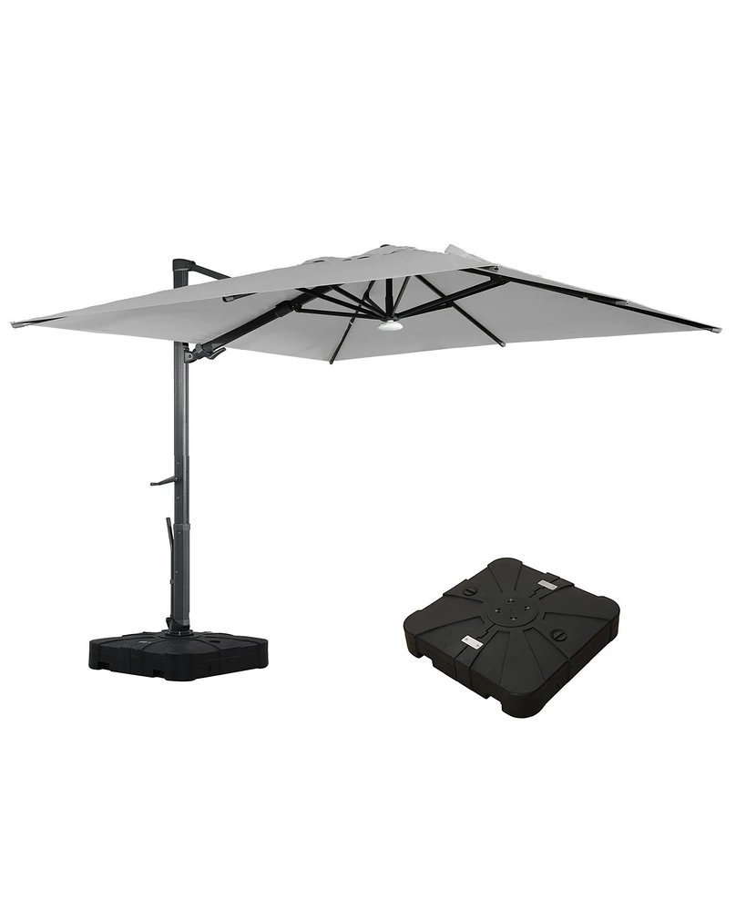 Mondawe 120" Square Cantilever Umbrella with Detachable Led Atmosphere Light and Bluetooth Player, w/ Weight Base Included