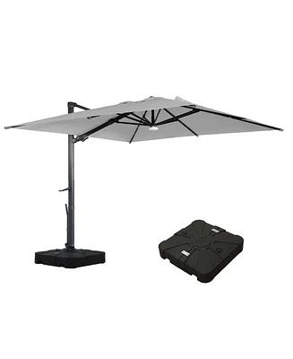 Mondawe 120" Square Cantilever Umbrella with Detachable Led Atmosphere Light and Bluetooth Player, w/ Weight Base Included