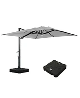 Mondawe 120" Square Cantilever Umbrella with Detachable Led Atmosphere Light and Bluetooth Player, w/ Weight Base Included