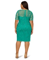 Adrianna Papell Plus Beaded Mesh Sheath Dress