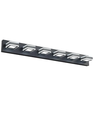One Led Modern Black Vanity Lights, 6-Lights Acrylic Matte Black Bathroom Vanity Lights Over Mirror
