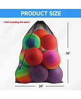 24"x36" Large Mesh Sports Ball Drawstring Bag for Gym Training, Football, Basketball