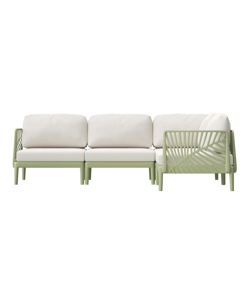 Modern 4-Piece Polypropylene Resin Modular L Shaped Patio Furniture Sectional