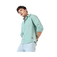 Campus Sutra Men's Solid Aqua Green Regular Fit Casual Shirt