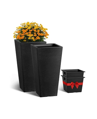 Tall Planter Set of 2 Square Tapered Planters for Outdoor Indoor