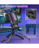 ZealSound Gaming Usb Microphone for Pc,Rgb Condenser Computer Mic w/ Tripod Stand,Gain Control for Gaming,Streaming,Podcasting,Asmr,Cardioid Mic Kit