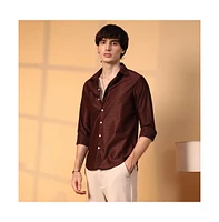 Campus Sutra Men's Chocolate Brown Solid Honeycomb Shirt