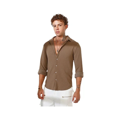 Campus Sutra Men's Chocolate Brown Cubic-Textured Shirt
