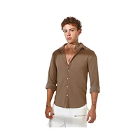 Campus Sutra Men's Chocolate Brown Cubic-Textured Shirt