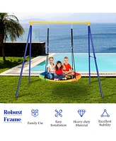 Gymax Boys 40'' Flying Saucer Tree Swing Extra Large Heavy Duty A-Frame Steel Swing Stand