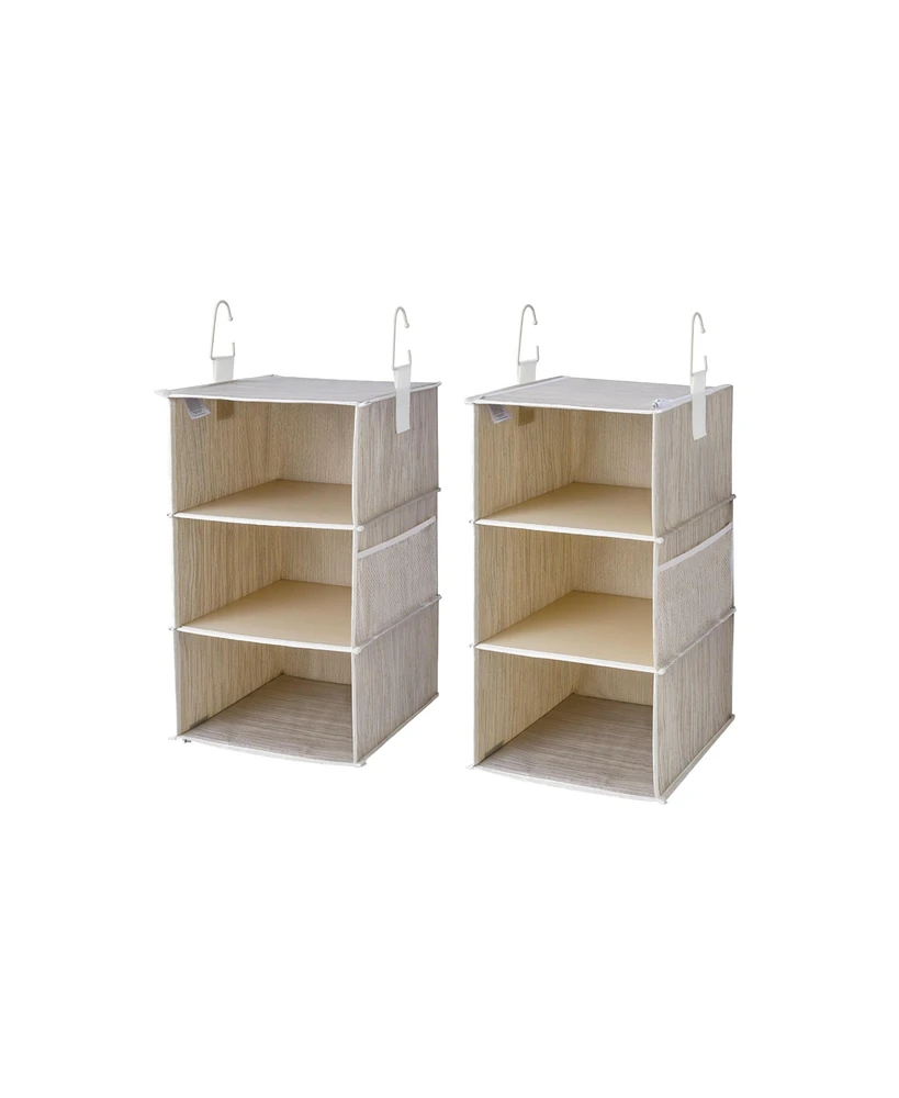 WeThinkStorage Set of 2 Attachable 3 Shelf Reinforced Hanging Closet Organizers, 50lbs Weight Capacity - Clay
