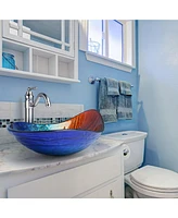 Aquaterior Bathroom Vessel Sink Tempered Glass WaterDrop w/ Single Handle Faucet