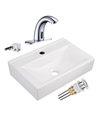 Aquaterior 5" Touchless Bathroom Faucet with Rectangle Vessel Sink Brush Chrome