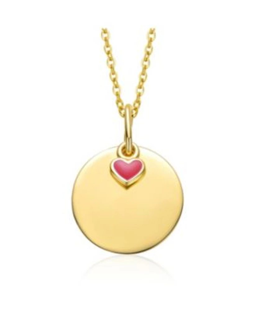 14k Gold Plated With Disc Red Heart Pendant Necklace