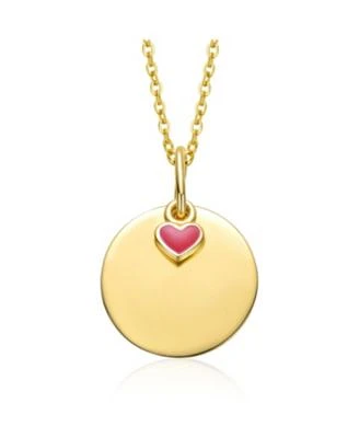 14k Gold Plated With Disc Red Heart Pendant Necklace