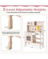 Play Kitchen Height Adjustable with Microwave and Lights and Sounds For Kids