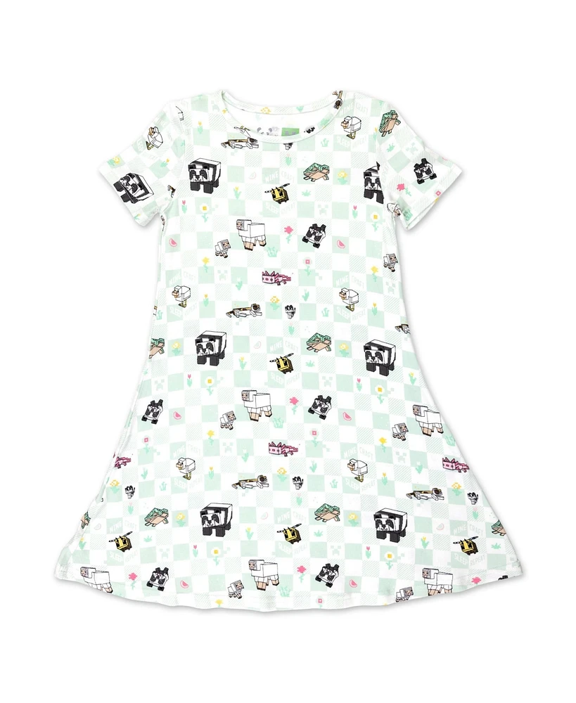 Bellabu Bear Toddler Girls Minecraft Sleep Repeat Short Sleeve Dress