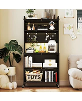 Slickblue 5 Tier Kitchen Bakers Rack with Lights Multifunctional Microwave Stand Flip Door Cabinets