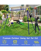 Gymax Boys 5-In-1 Swing Set for Outdoor W/ Heavy Duty Frame Basketball Hoop & Climbing Ladder
