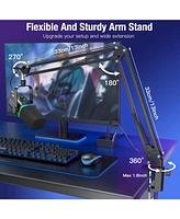 ZealSound Xlr/Usb Dynamic Microphone for Gaming, Podcast, Rgb Light, Mute, Mic Gain, Headphones Jack, Boom Arm Stand for iPhone, Pc, YouTube