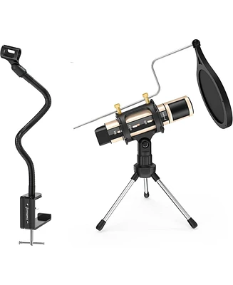 ZealSound k08g Usb Recording Microphone Gold and H1 Gooseneck Mic Arm Stand