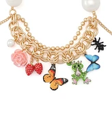 Betsey Johnson Faux Stone Backyard Butterfly Mixed Charm Pearl Stretch Bracelet
