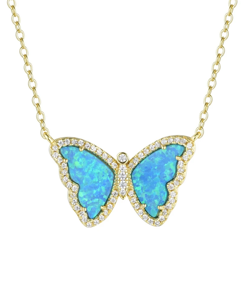Kamaria Butterfly Necklace with Lab-Grown Opal 14k Gold Plated Sterling Silver