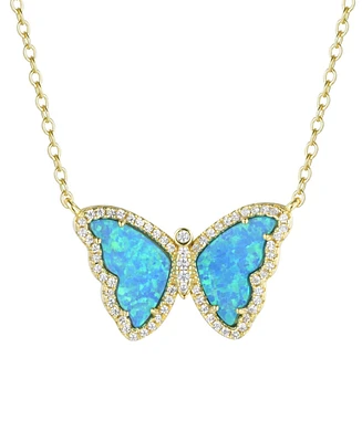 Kamaria Butterfly Necklace with Lab-Grown Opal 14k Gold Plated Sterling Silver