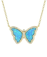 Kamaria Butterfly Necklace with Lab-Grown Opal 14k Gold Plated Sterling Silver