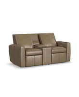 Flexsteel Aria 75" Fawn Leather Power Reclining Loveseat with Console