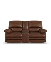 Flexsteel David 78" Pecan Leather Power Reclining Loveseat with Console