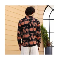 Campus Sutra Men's Obsidian Black & Sienna Brown Smudged-Block Regular Shirt