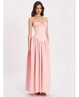 Miss Circle Women's Najwa Baby Pink Ruched Breast Drop Waist Maxi Dress