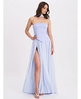 Miss Circle Women's Qianna Baby Blue Peplum Top Drop Waist Chiffon Gown
