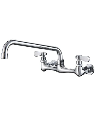 Greenspring 2-Handle Wall Mount Kitchen Faucet With 12 Inch Swivel Spout 8" Center In Polished Chrome