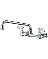 Greenspring 2-Handle Wall Mount Kitchen Faucet With 12 Inch Swivel Spout 8" Center In Polished Chrome
