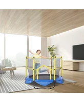 Slickblue Kids Trampoline with Safety Net Basketball Hoop and Balls Indoor Outdoor for Ages 3+