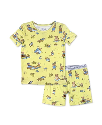 Bellabu Bear Kids Unisex Teddy Picnic 2-Piece Short Sleeve & Shorts Pajama Set