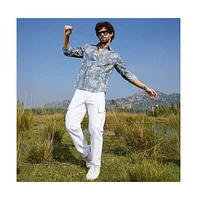 Campus Sutra Men's Steel Blue Stroked-Petals Shirt